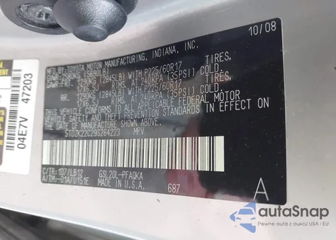 2009 Toyota Sienna Limited из США, поврежденный, VIN 5TDZK22C29S264223